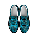 Turquoise African Ethnic Pattern Print Black Slip On Shoes