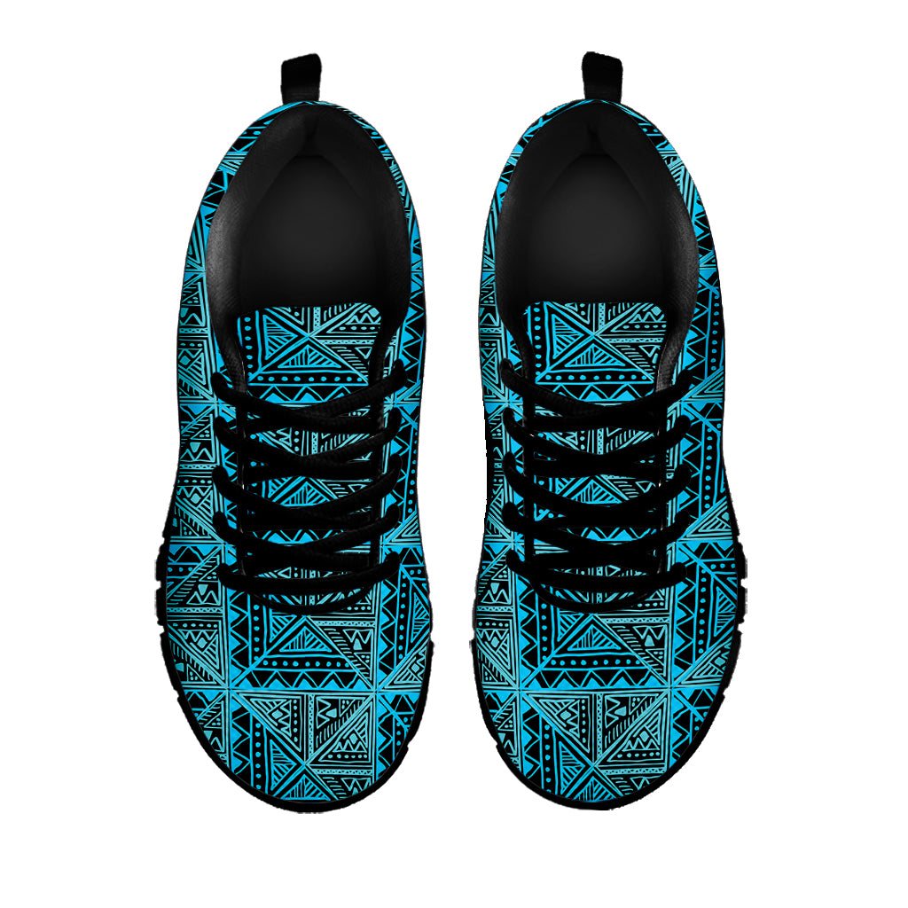 Turquoise African Ethnic Pattern Print Black Sneakers