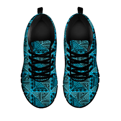 Turquoise African Ethnic Pattern Print Black Sneakers