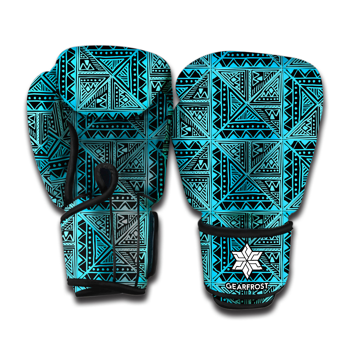 Turquoise African Ethnic Pattern Print Boxing Gloves