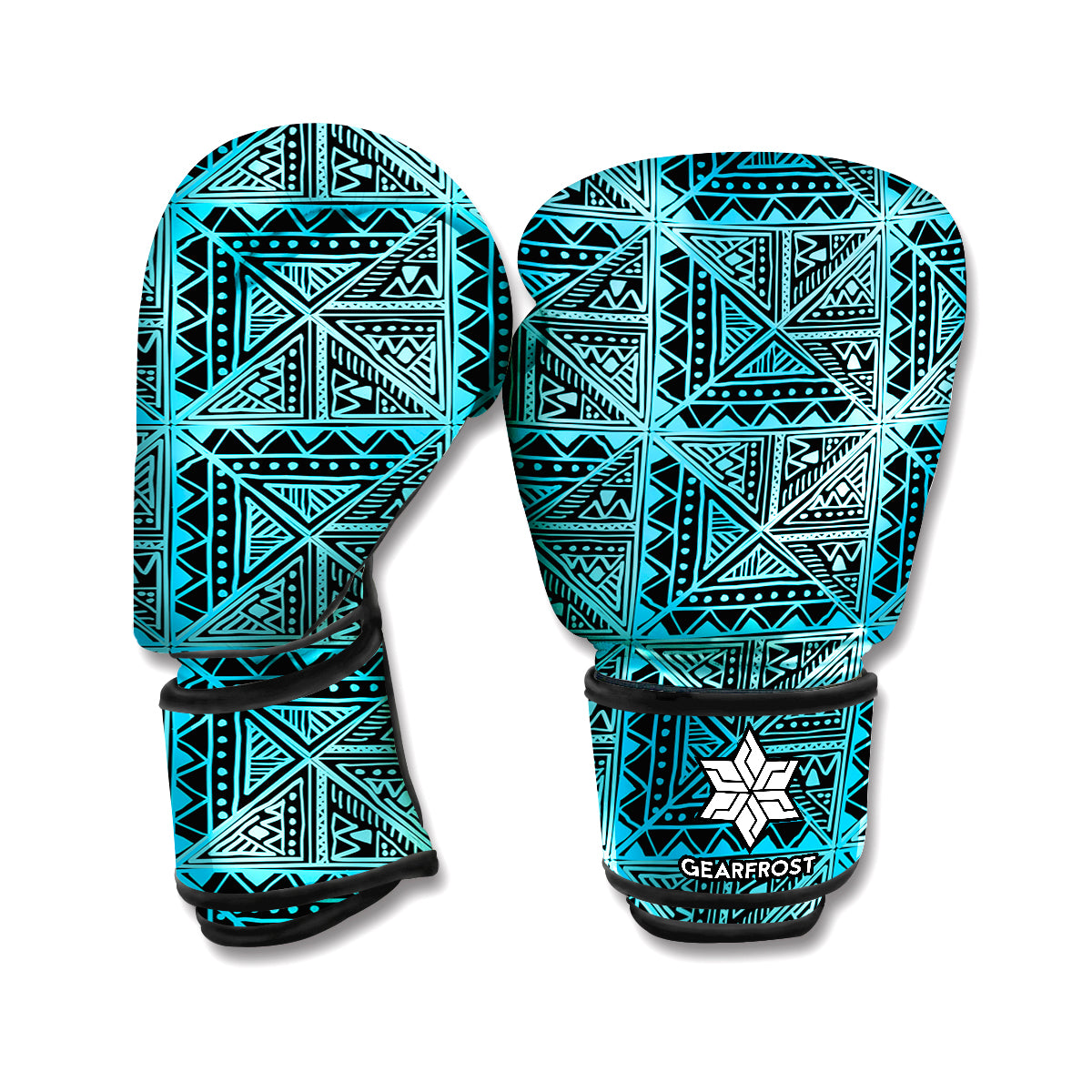 Turquoise African Ethnic Pattern Print Boxing Gloves