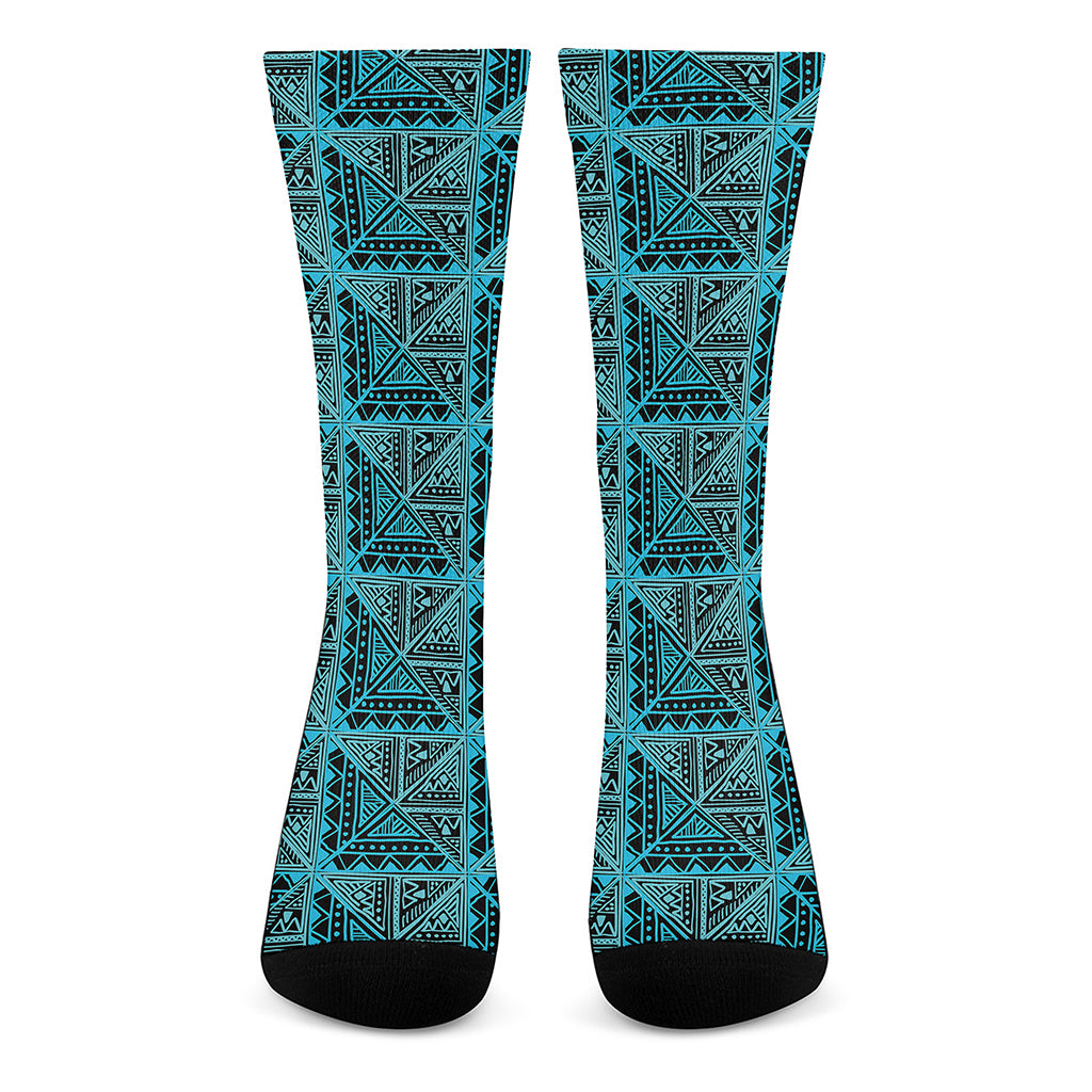Turquoise African Ethnic Pattern Print Crew Socks