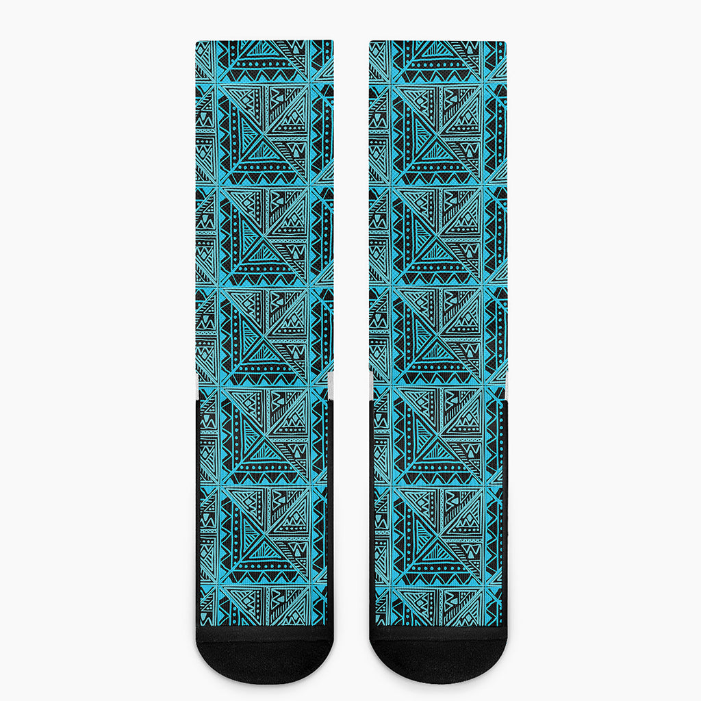 Turquoise African Ethnic Pattern Print Crew Socks