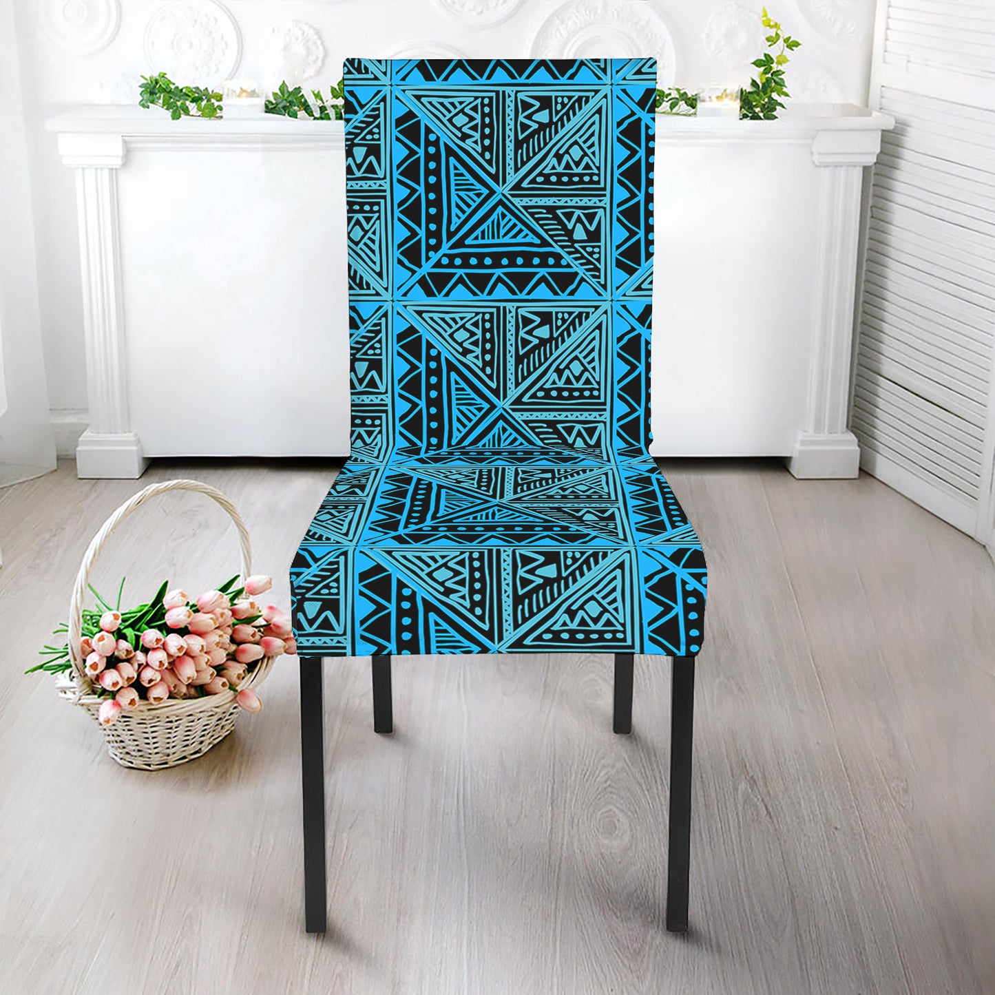 Turquoise African Ethnic Pattern Print Dining Chair Slipcover