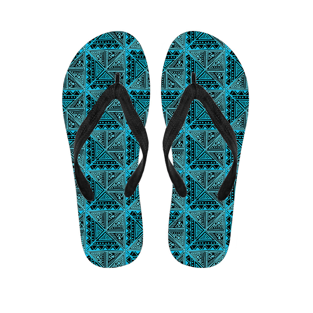 Turquoise African Ethnic Pattern Print Flip Flops
