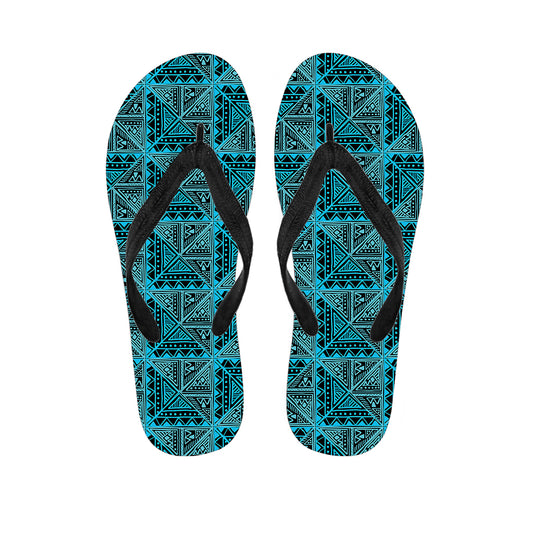 Turquoise African Ethnic Pattern Print Flip Flops
