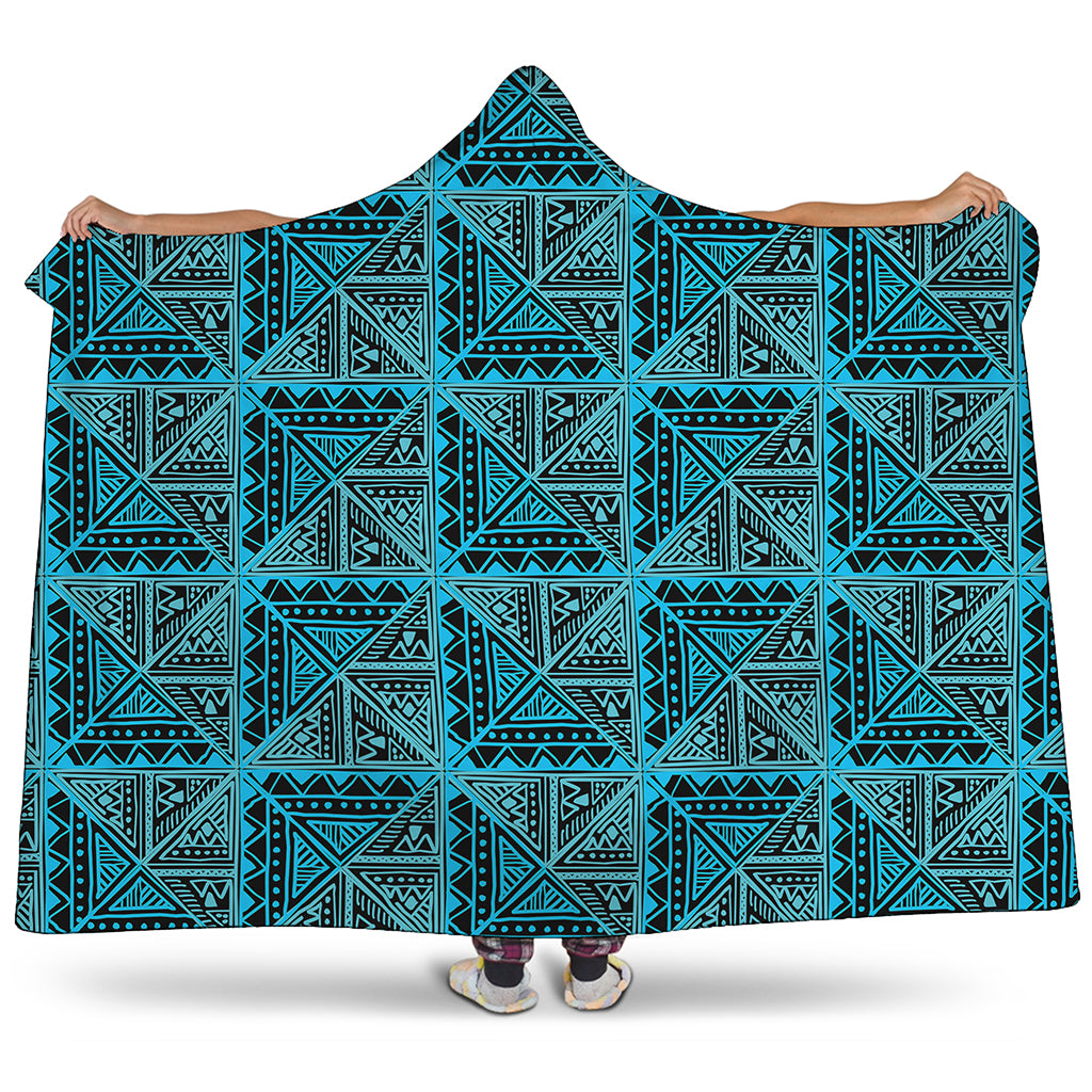 Turquoise African Ethnic Pattern Print Hooded Blanket