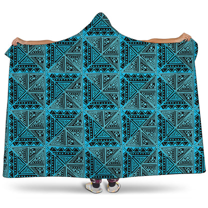 Turquoise African Ethnic Pattern Print Hooded Blanket