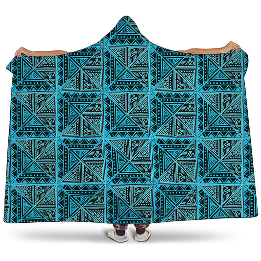 Turquoise African Ethnic Pattern Print Hooded Blanket