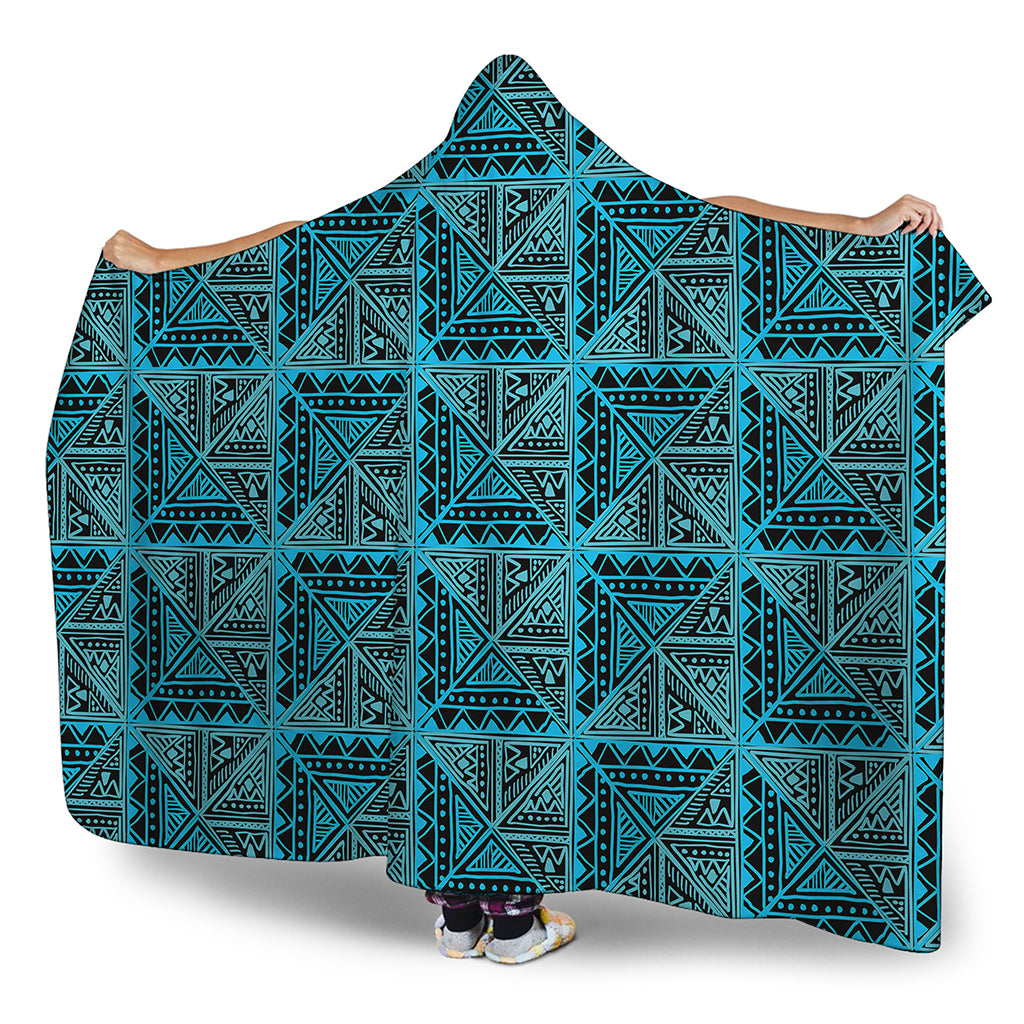 Turquoise African Ethnic Pattern Print Hooded Blanket