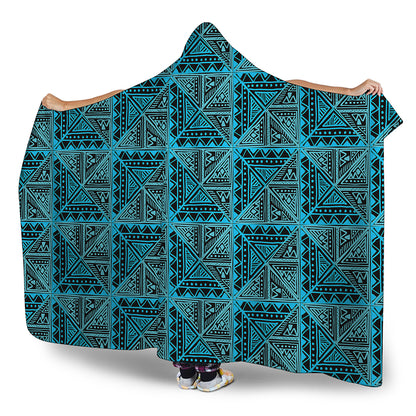 Turquoise African Ethnic Pattern Print Hooded Blanket
