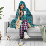 Turquoise African Ethnic Pattern Print Hooded Blanket