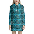 Turquoise African Ethnic Pattern Print Pullover Hoodie Dress