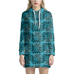 Turquoise African Ethnic Pattern Print Hoodie Dress