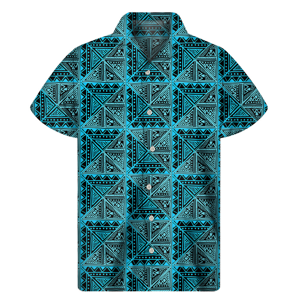 Turquoise African Ethnic Pattern Print Men's Short Sleeve Shirt