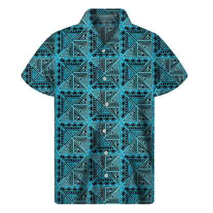 Turquoise African Ethnic Pattern Print Men's Short Sleeve Shirt