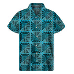 Turquoise African Ethnic Pattern Print Men's Short Sleeve Shirt