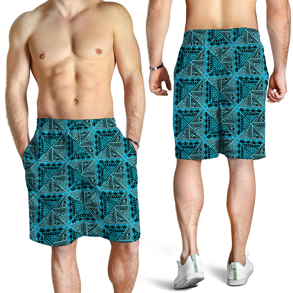 Turquoise African Ethnic Pattern Print Men's Shorts