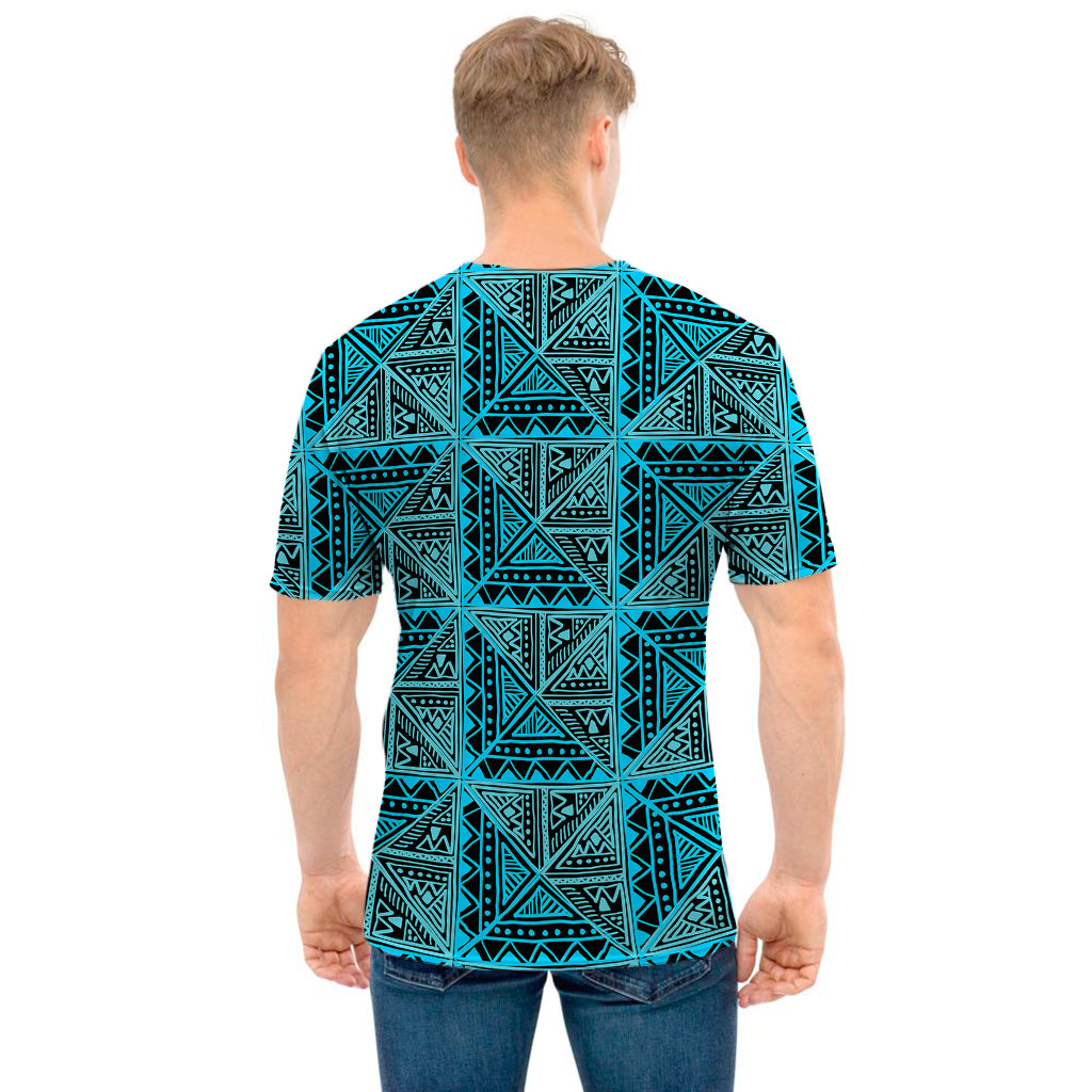 Turquoise African Ethnic Pattern Print Men's T-Shirt