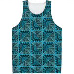 Turquoise African Ethnic Pattern Print Men's Tank Top