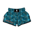 Turquoise African Ethnic Pattern Print Muay Thai Boxing Shorts