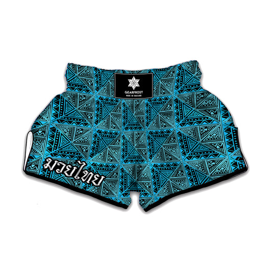 Turquoise African Ethnic Pattern Print Muay Thai Boxing Shorts