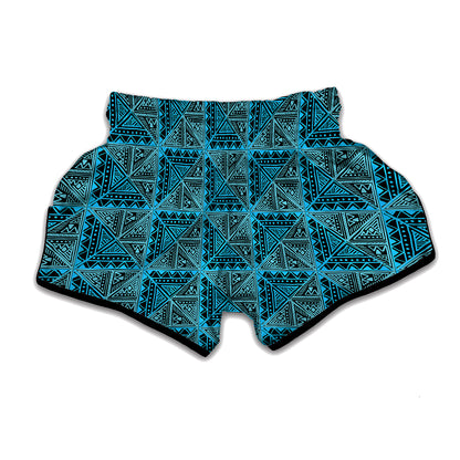 Turquoise African Ethnic Pattern Print Muay Thai Boxing Shorts