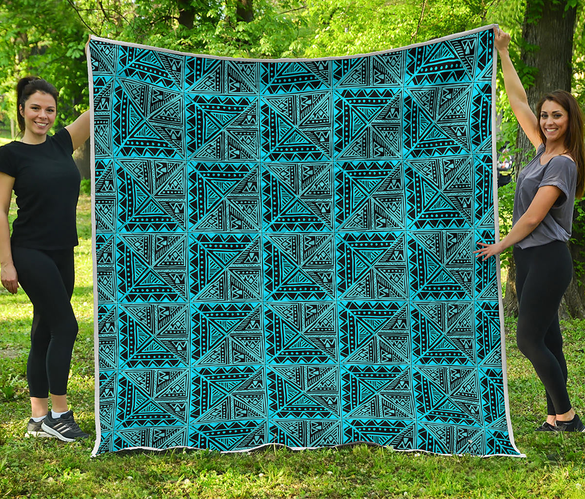 Turquoise African Ethnic Pattern Print Quilt