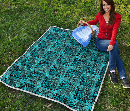 Turquoise African Ethnic Pattern Print Quilt