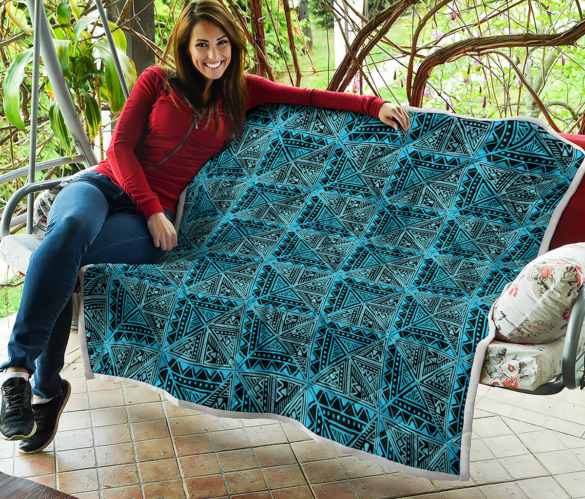 Turquoise African Ethnic Pattern Print Quilt