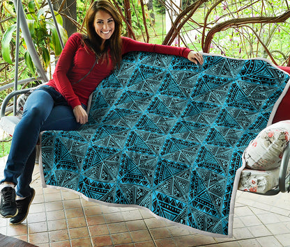 Turquoise African Ethnic Pattern Print Quilt