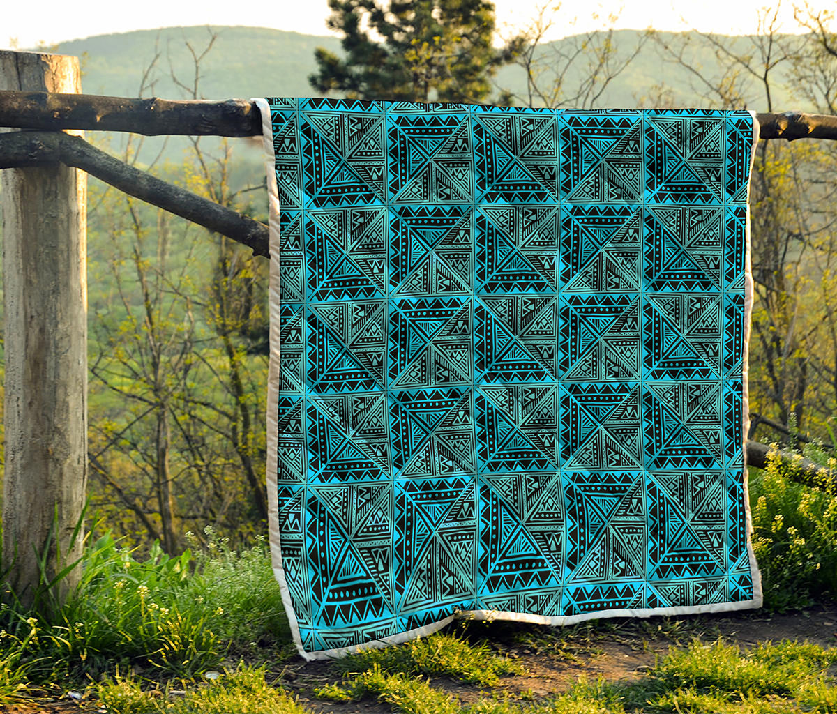 Turquoise African Ethnic Pattern Print Quilt