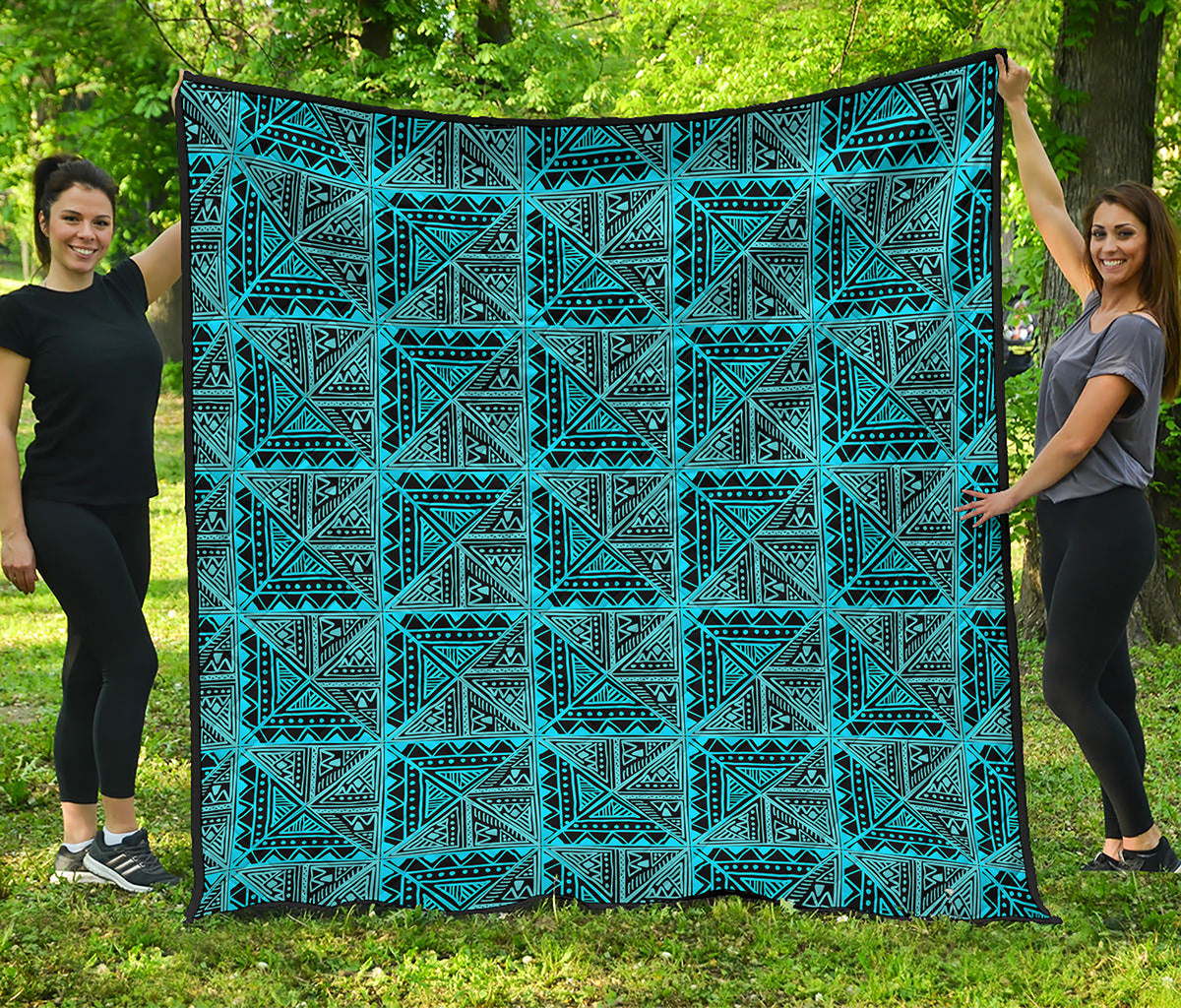 Turquoise African Ethnic Pattern Print Quilt