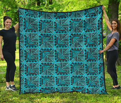 Turquoise African Ethnic Pattern Print Quilt