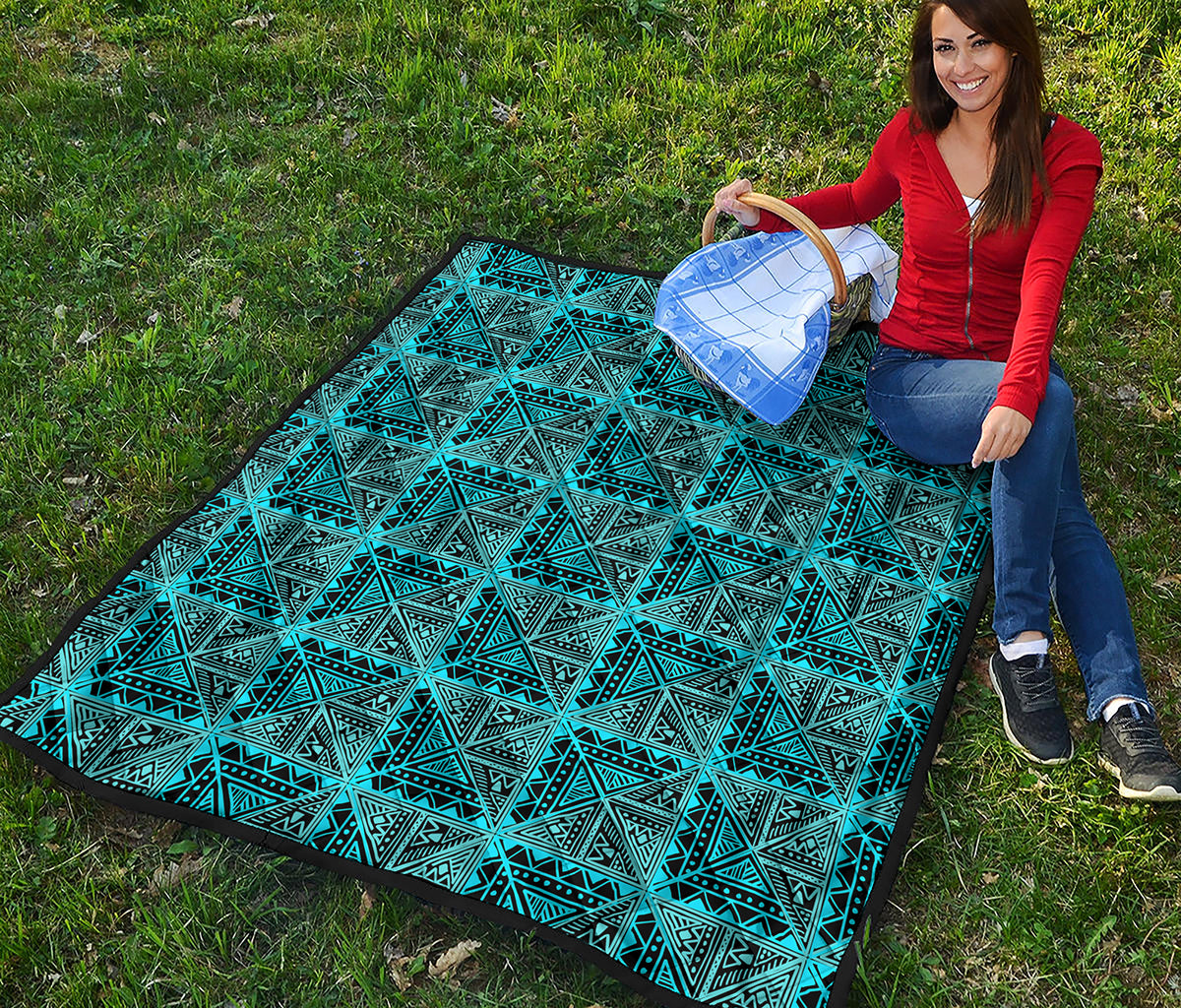 Turquoise African Ethnic Pattern Print Quilt