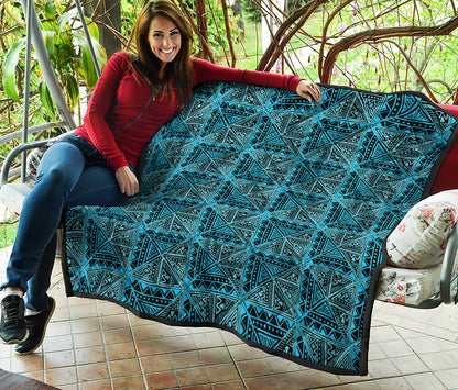 Turquoise African Ethnic Pattern Print Quilt