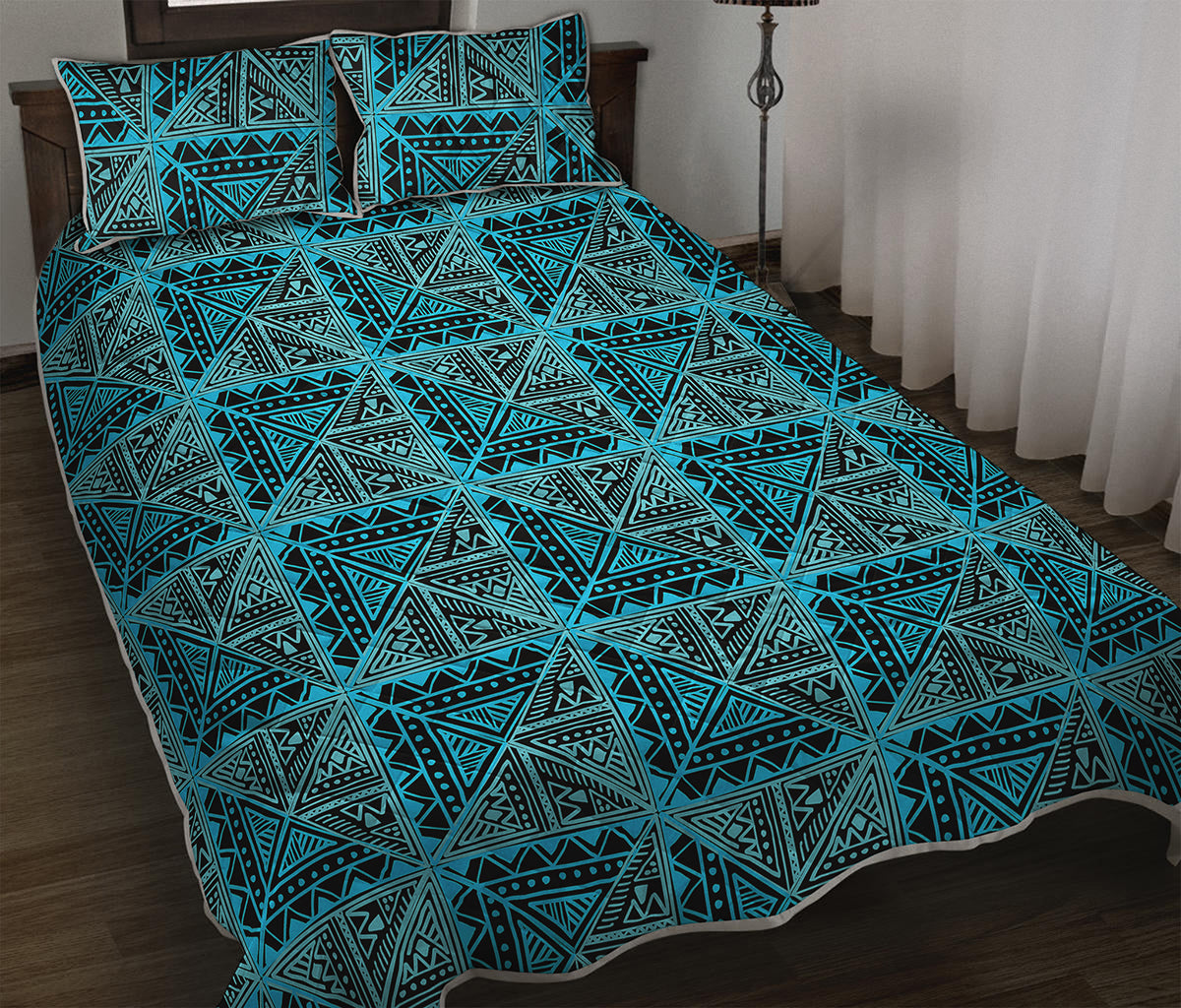 Turquoise African Ethnic Pattern Print Quilt Bed Set