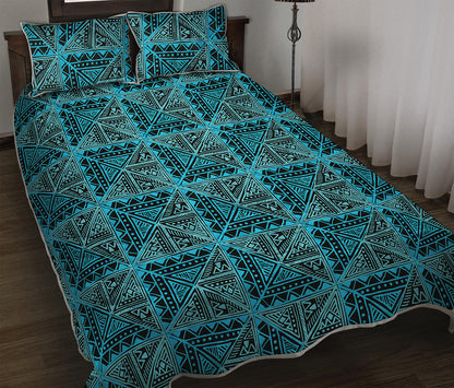 Turquoise African Ethnic Pattern Print Quilt Bed Set