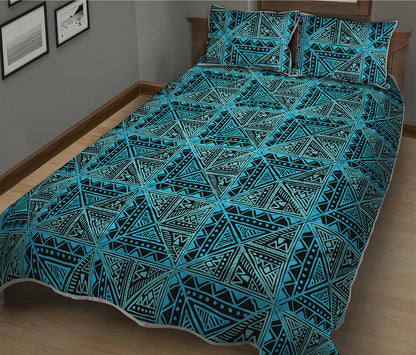 Turquoise African Ethnic Pattern Print Quilt Bed Set
