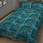 Turquoise African Ethnic Pattern Print Quilt Bed Set