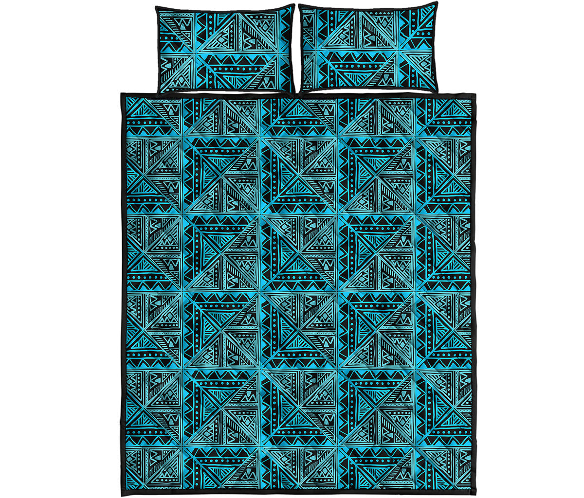Turquoise African Ethnic Pattern Print Quilt Bed Set