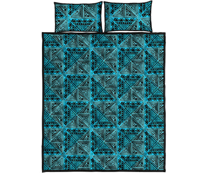 Turquoise African Ethnic Pattern Print Quilt Bed Set