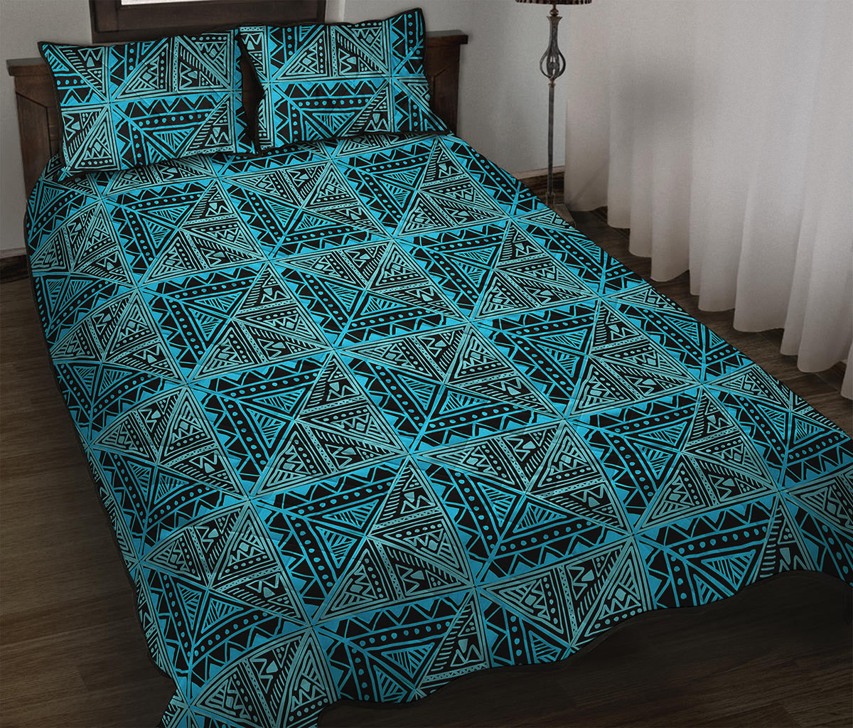 Turquoise African Ethnic Pattern Print Quilt Bed Set