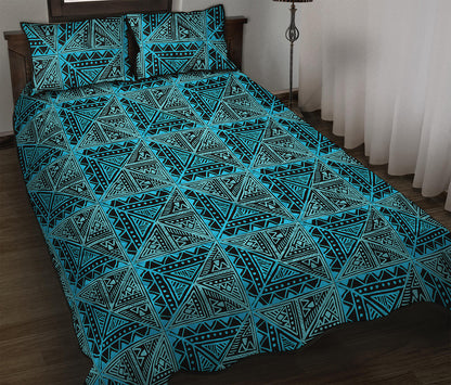 Turquoise African Ethnic Pattern Print Quilt Bed Set