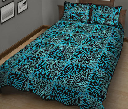 Turquoise African Ethnic Pattern Print Quilt Bed Set