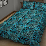 Turquoise African Ethnic Pattern Print Quilt Bed Set