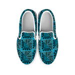 Turquoise African Ethnic Pattern Print White Slip On Shoes