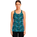Turquoise African Ethnic Pattern Print Women's Racerback Tank Top