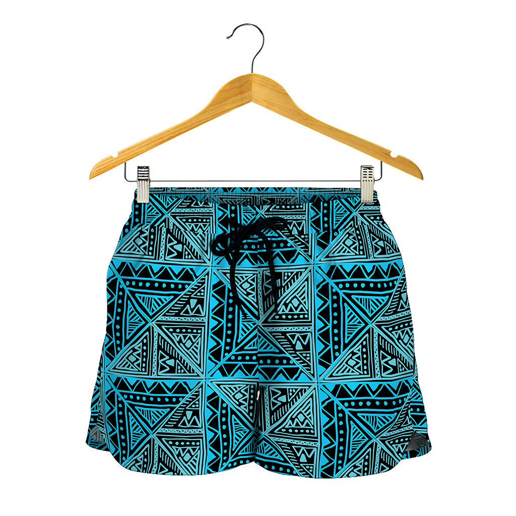 Turquoise African Ethnic Pattern Print Women's Shorts