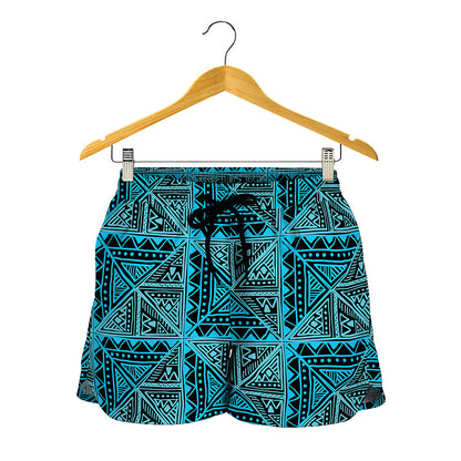Turquoise African Ethnic Pattern Print Women's Shorts